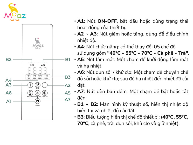 Bình đun nước pha sữa cao cấp Moaz Bébé MB - 043