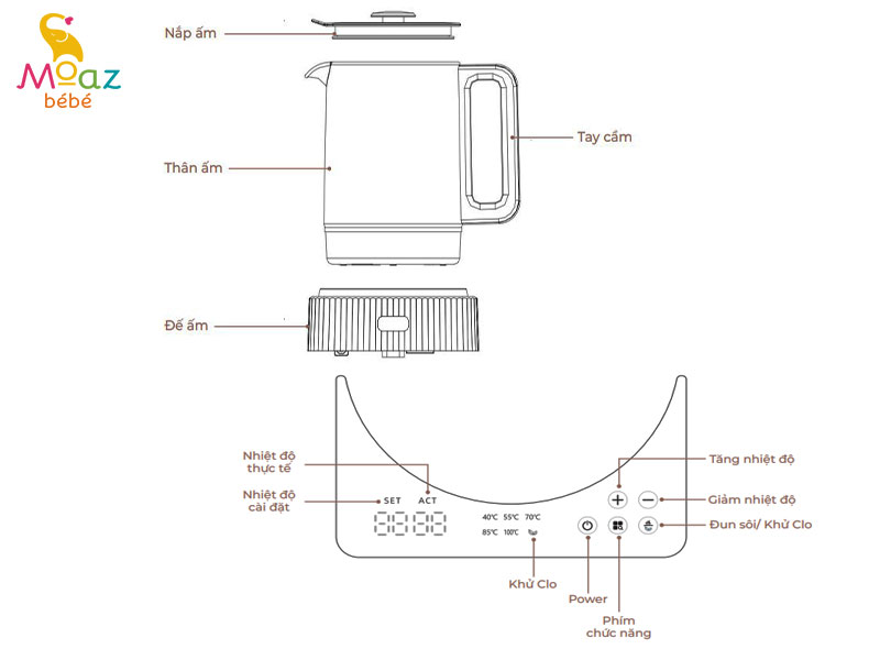 Bình đun nước pha sữa thông minh thế hệ mới Moaz BéBé - MB055